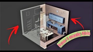 How To Create low poly Kitchen | time-lapse | Blender 2.9