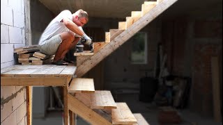 Межэтажная деревянная лестница. Деревянная лестница своими руками. How to build a Wooden Ladder.