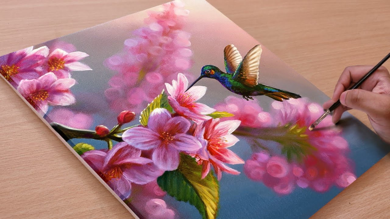Painting a Beautiful Apple flower with a cute Little Bird 🐦🐦/ Acrylic painting / Art paintings