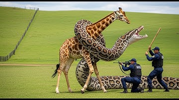Brave Heroic Rescue Team Saves Giraffe from GIANT Python Attack