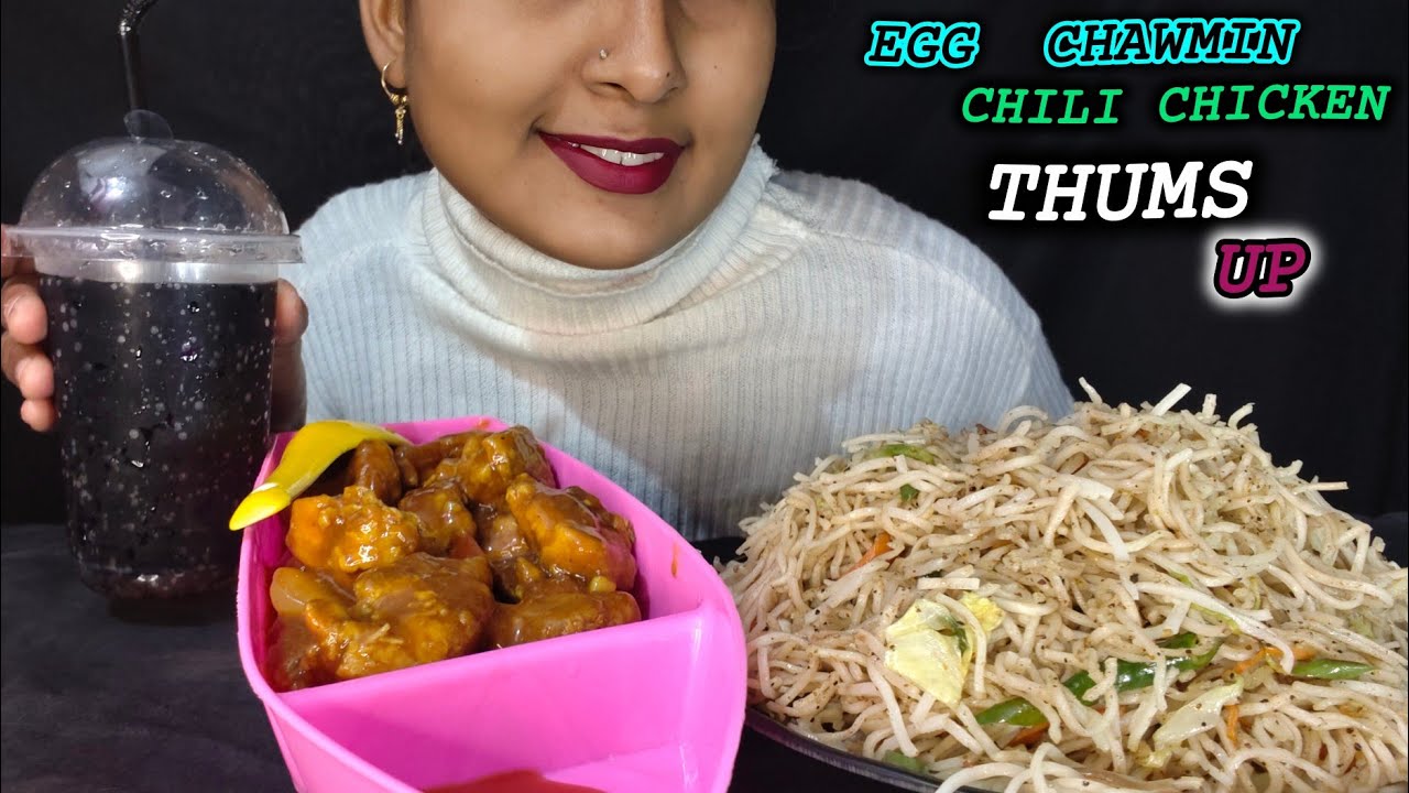 Egg chawmin,chili chicken, Thums up eating Show ।। Eating Show 
