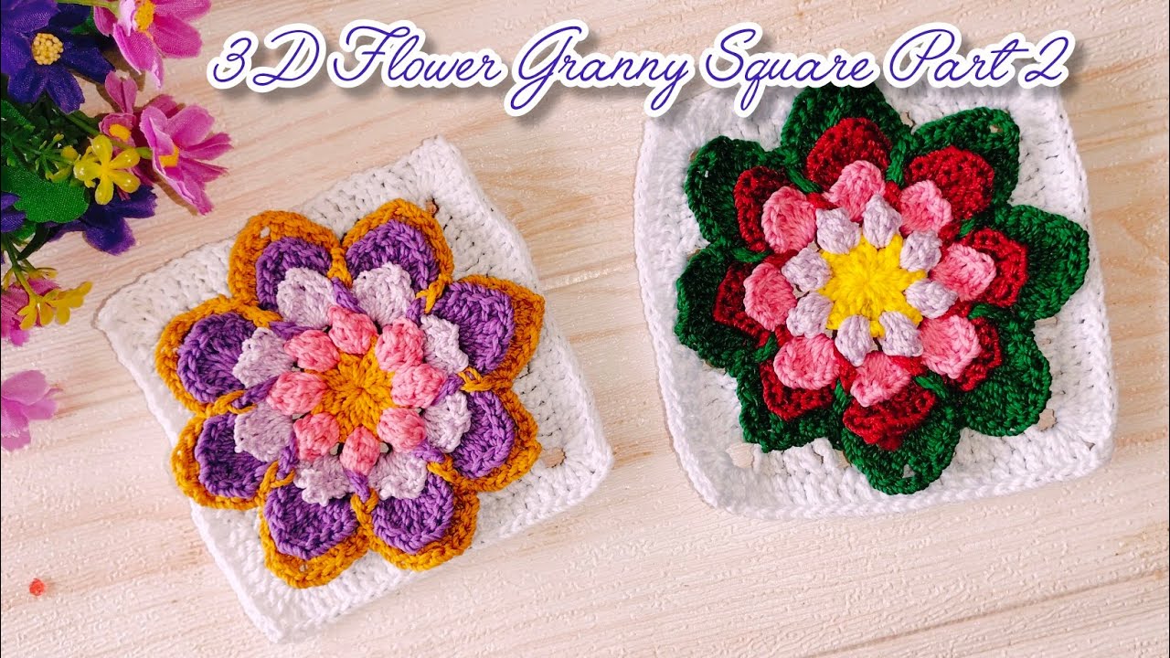 Easy Crochet 3D Flower Granny Square Part 2 | Granny Square Crochet Tutorial