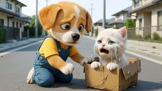 Download Lagu Baby Puppy Rescues a Lost Kitten and Gives Him Food, Warmth, and a New Family 🐾🍲❤️ MP3