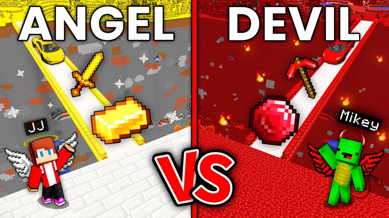 JJ and Mikey : ANGEL vs DEVIL Bridge Battle in Minecraft - Maizen