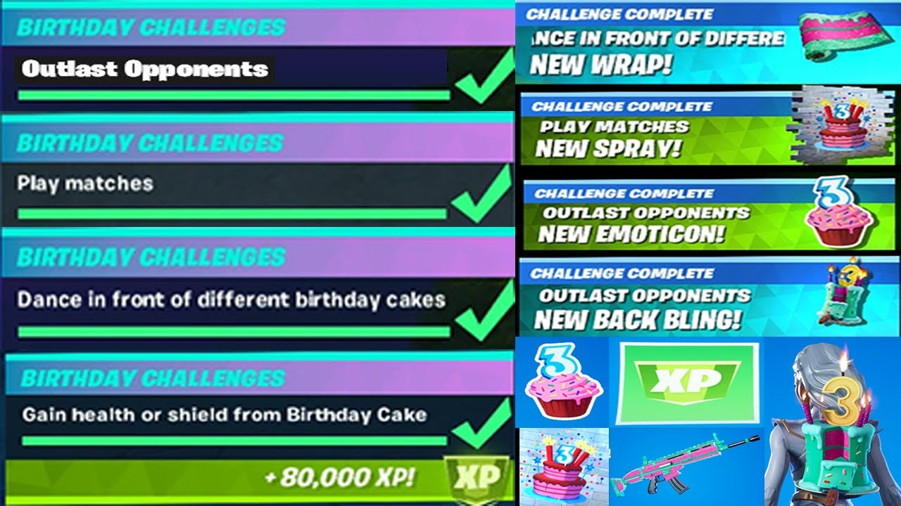 All Birthday Easy Challenges Complete Guide In Fortnite! Chapter 2