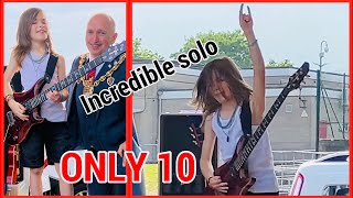 10 year old plays THUNDERSTRUCK SOLO COVER GUITAR - great performance at Wrexham Charity Football