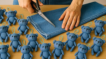 Turn Old Jeans into DIY Teddy Bear Keychains /No Sewing Machine Needed! Creativity with denim fabric