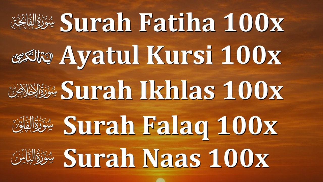 Surah Fatiha, Ayatul Kursi, Ikhlas, Falaq & Nas Repeated Many Times With English Translation