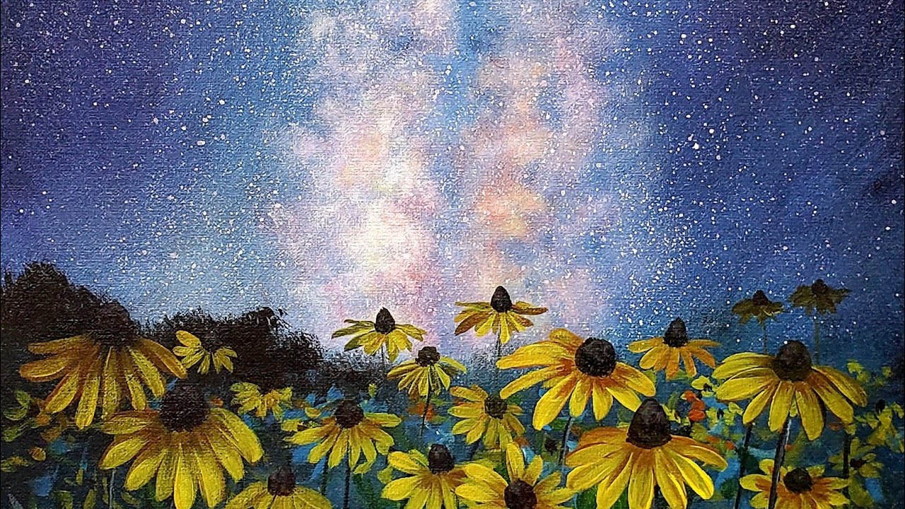 Starry Night Sky Flower Meadow Acrylic Painting LIVE Tutorial - YouTube