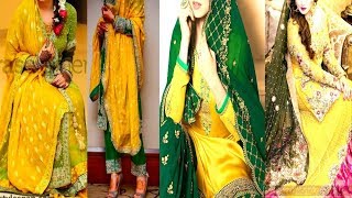 Party Wear Yellow And Green Dress 