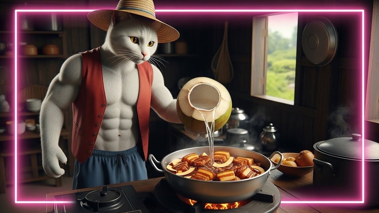 The Future Pirate King in the Kitchen Cooking Perfect Coconut Braised Pork | CAT AI COOKING