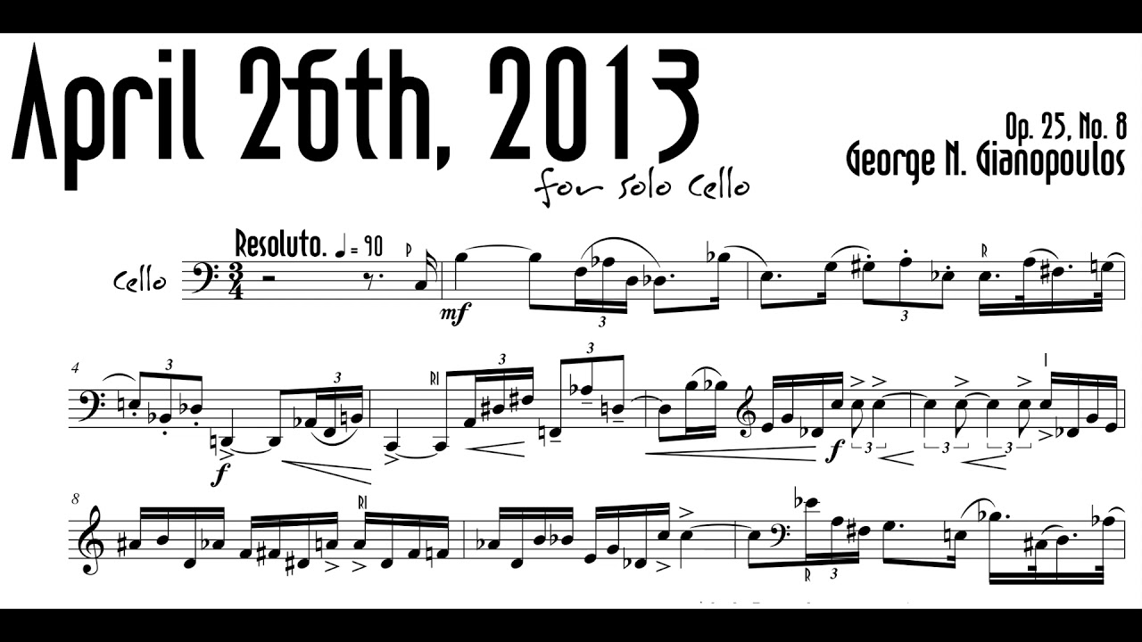 George N. Gianopoulos - The Circadian Calendar for 'Cello, Op. 25 (2013-14) [Score-Video]