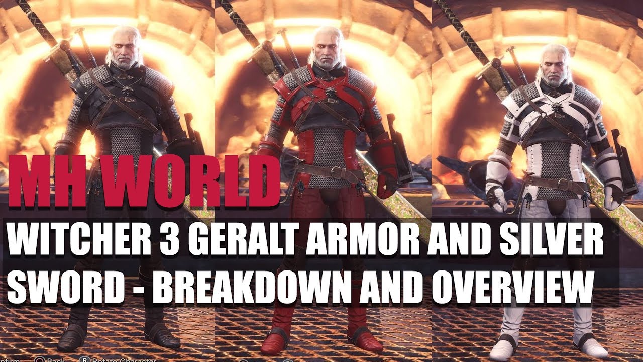 MONSTER HUNTER WORLD - WITCHER 3 GERALT ARMOR AND SILVER SWORD - BREAKDOWN AND OVERVIEW!!