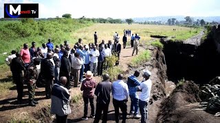 MP Arama, CC Kibaara & Geologists at Kaptembwo Faultlines, Sinkholes, Fissures & Landslide scene