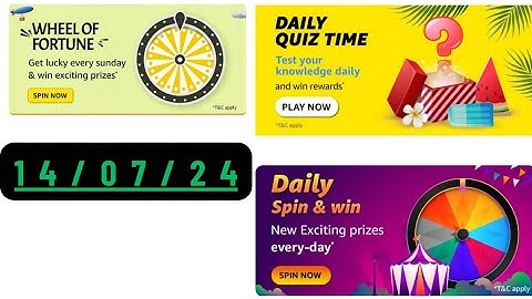 Daily Quiz Time Amazon 14 July 2024 || Daily Quiz Answers Today Amazon || Daily Spin and Win Quiz Am