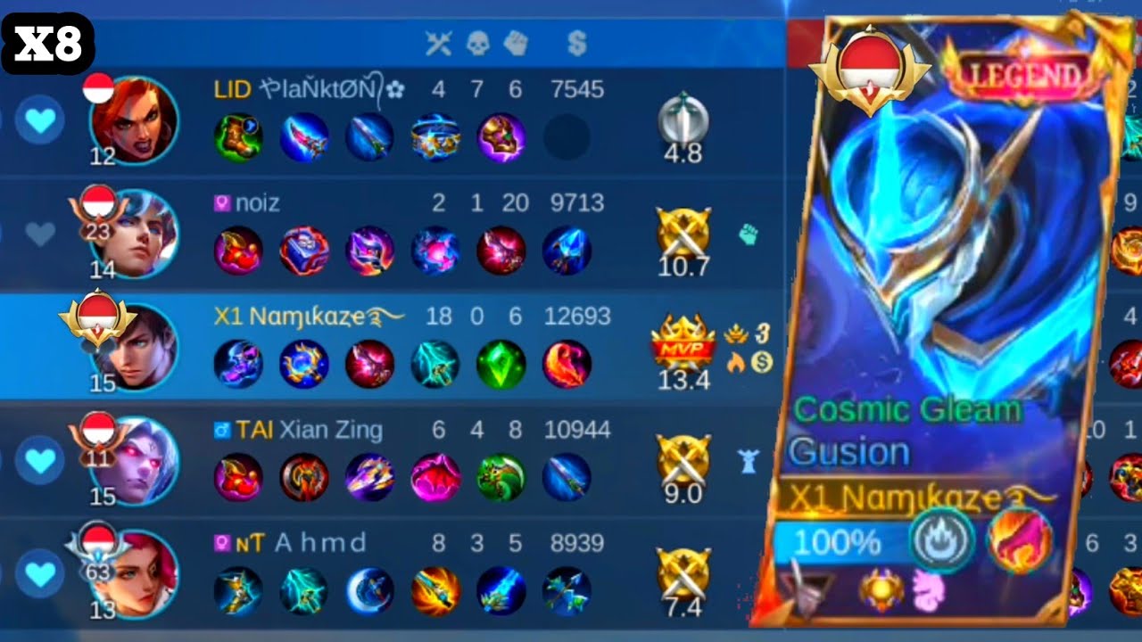 GAMEPLAY PRO PLAYER GUSION SKIN LEGEND‼️SOLO RANK  MOBILE LEGEND BANG BANG