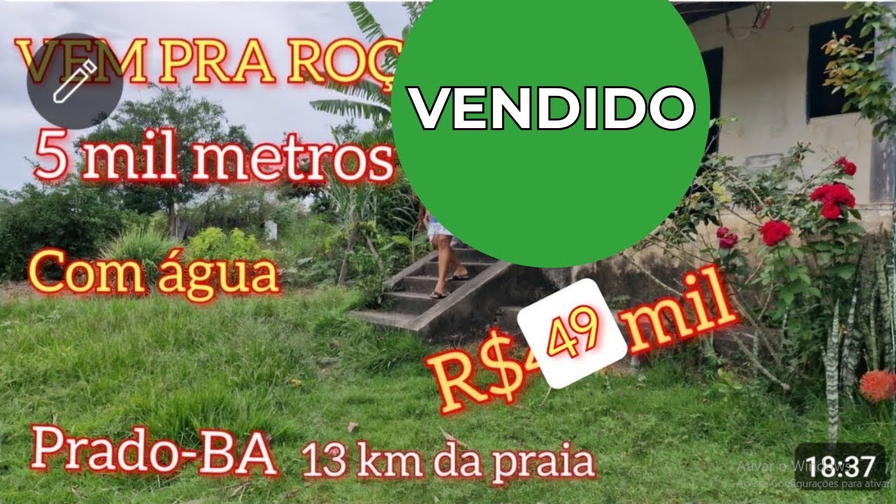 Venda de chácara,  2 em 1 ( zona rural e praia ) com água de nascente.Prado-BA.  R$ 49mil