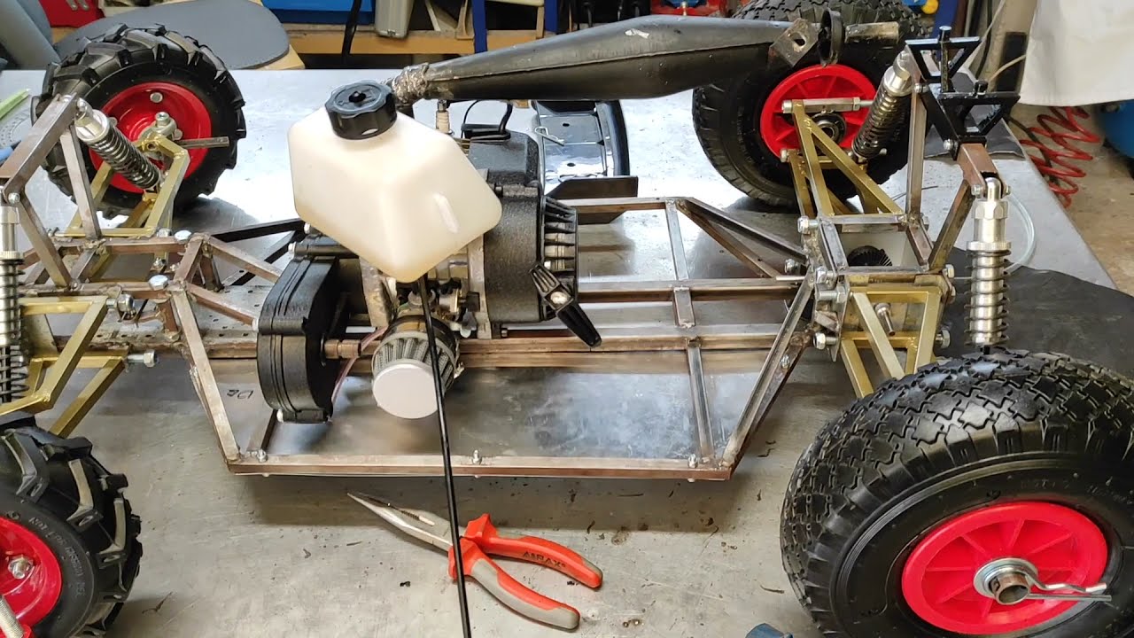 DIY 2STROKE EXHAUST & First Engine TEST - Part 8 Handmade 1/5 49cc RC BUGGY V2 [Pocket Bike Engine]
