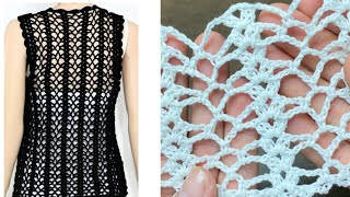 Puntada para chaleco #2 con puntos fáciles y calados en crochet paso paso tejido a mano
