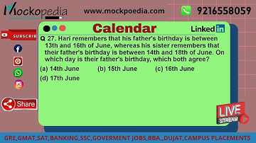 MockoPedia calender practice Q27: Hari remembers that his father