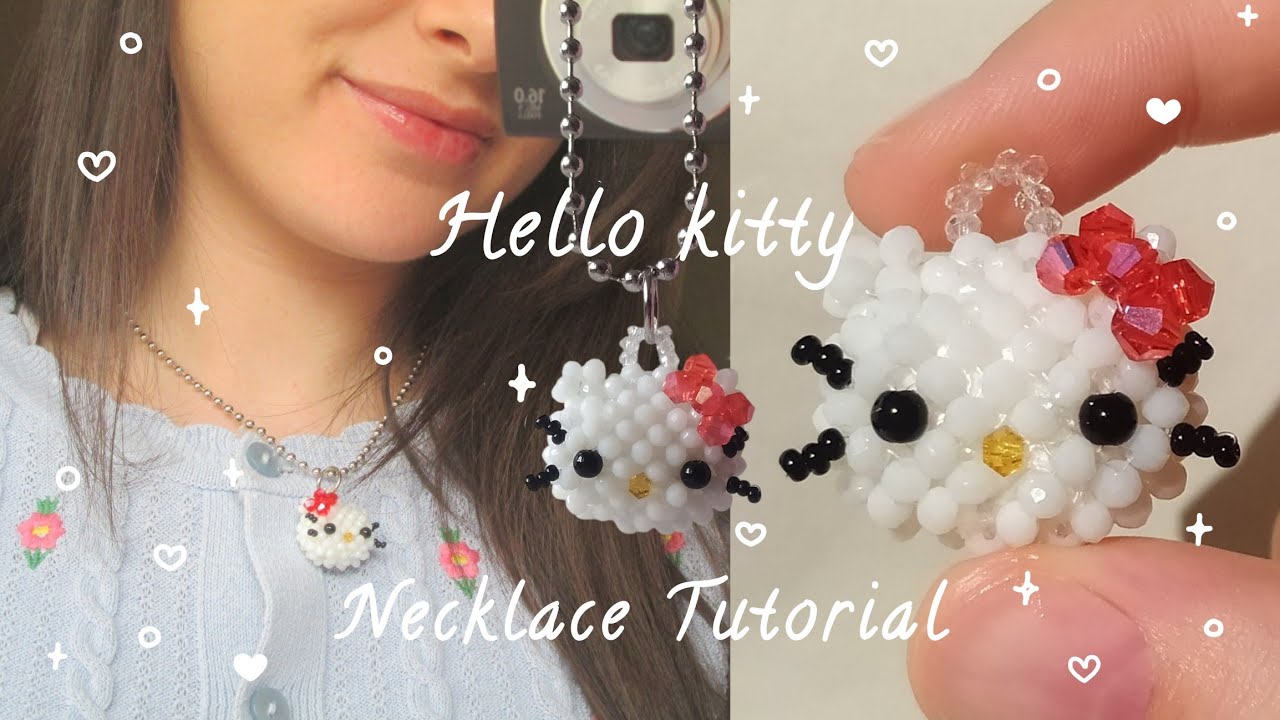 How to Make a Hello Kitty Necklace with Crystal Beads | Beaded Hello Kitty Tutorial