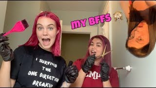 cutting my hair and dyeing it hot pink!! w my bffs!!