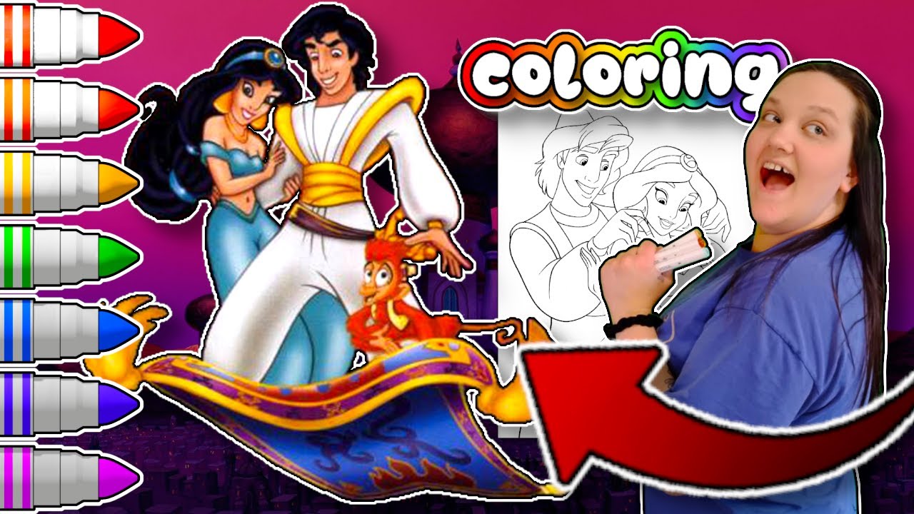 Let's Color Princess Jasmine & Aladdin Coloring Page | FUN & Interactive Coloring Video for Kids