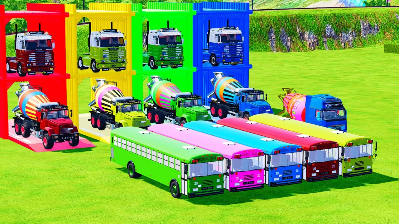 Garage with Colors - ALL MIXER TRUCK WITH DOUBLE FLATBED TRAILER TRUCK SCANIA, MAN, IVECO #19 FS22