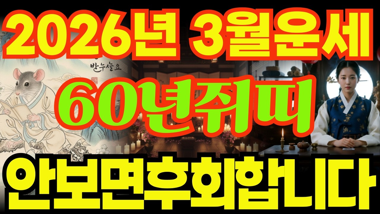 [60년쥐띠운세]안보면후회합니다!!1960년경자생쥐띠26년3월운세