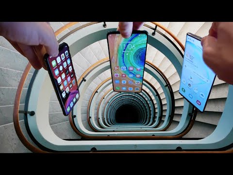 iPhone 11 Pro vs Note 10 vs Huawei Mate 30 Down Spiral Staircase Deep Hole - काय होते?