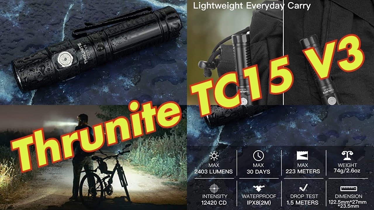 ThruNite TC15 V3 – Torcia LED Ricaricabile USB-C, 2400 Lumen, Batteria 18650 Inclusa (Nera, CW)