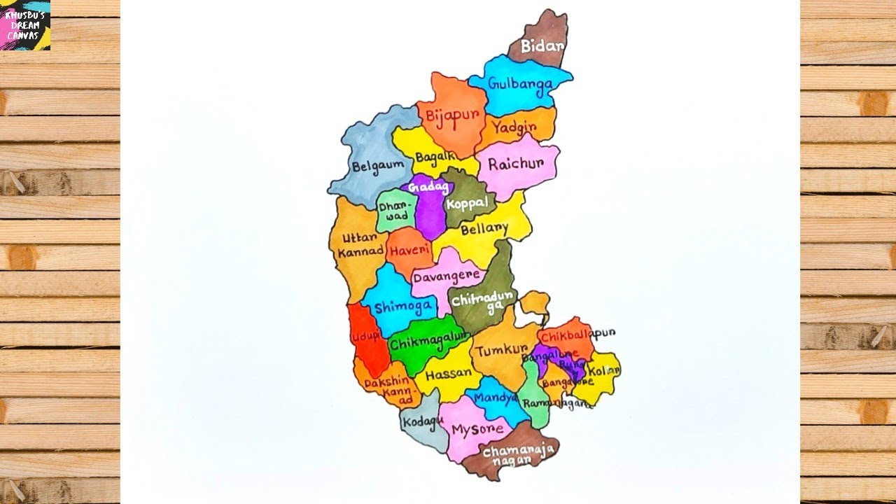 How to draw Karnataka map with districts | Karnataka map drawing ...