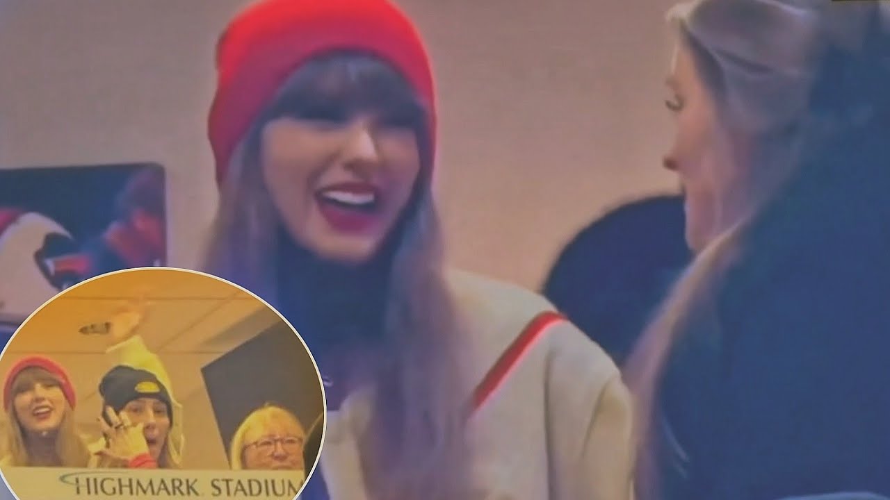 Taylor Swift and Kylie Kelce engage in cheerful conversation within the VIP room at Highmark