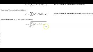 Math 14 5.1 Parameters of a Probability Distribution Formulas & Round Off Rule for μ, σ, and σ² Profile