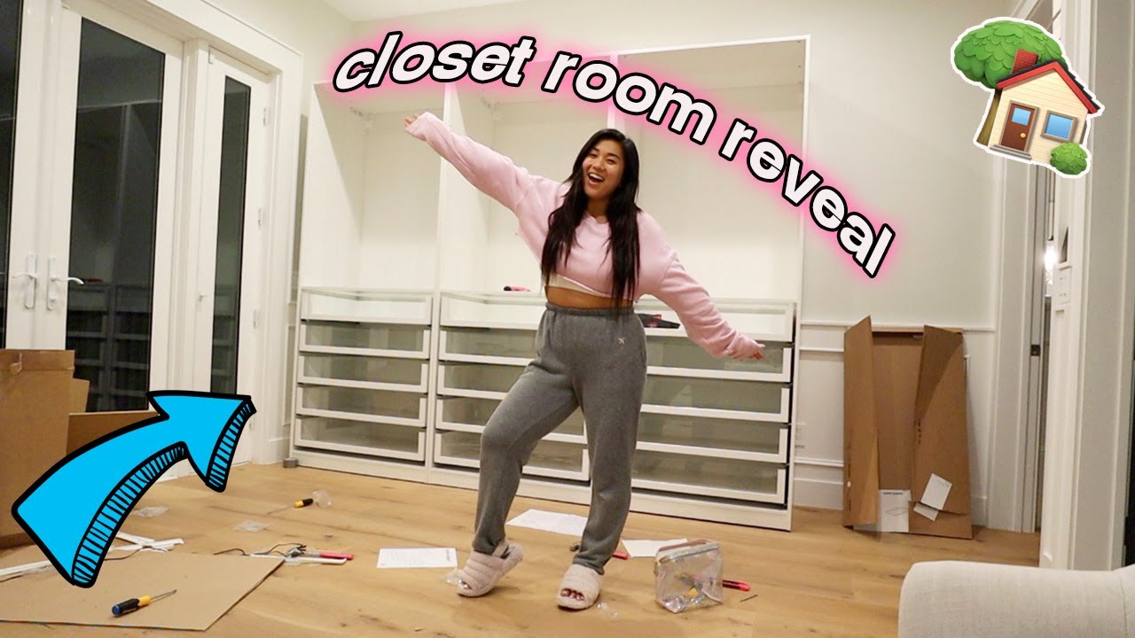 CLOSET ROOM REVEAL!! glam room tour + build furniture with us!!