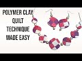 Polymer clay easy quilt technique, full tutorial, DIY, beading necklace together, necklace, earrings
