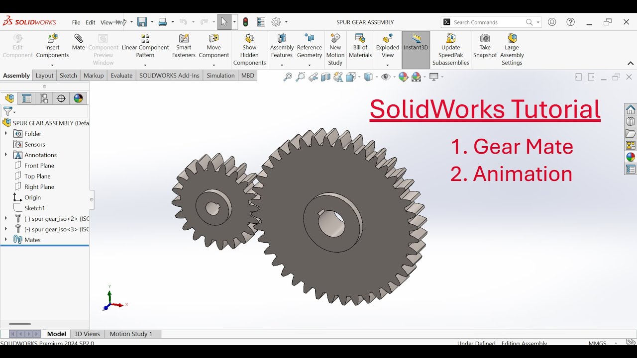 Spur Gear Assembly with Motion in SolidWorks | SolidWorks Tutorial ...