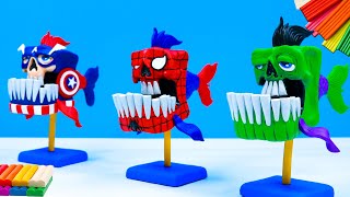 Piranha fish mixed Skullcap Superheroes Hulk, Spider Man, Captain America with clay 🧟 Clay Tutorial