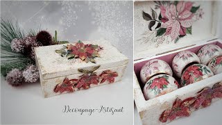 Decoupage : table rings with poinsettia (star of Bethlehem) in a box  #itdcollection #decoupage ...