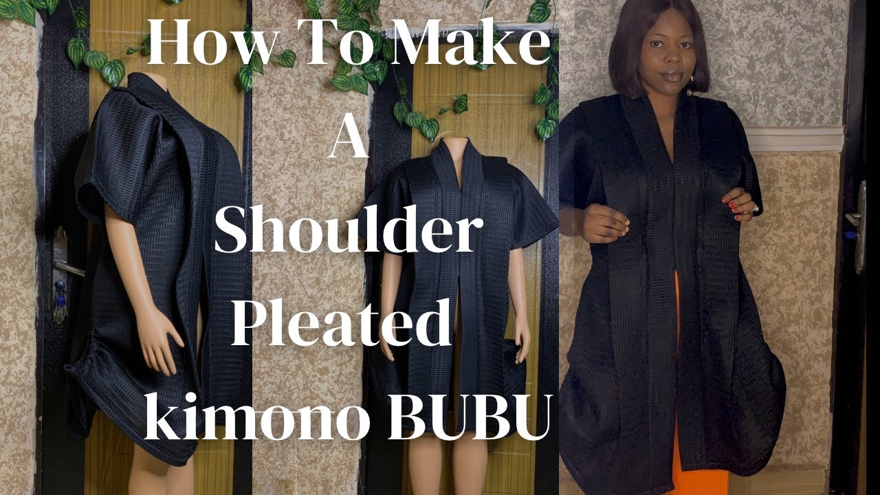 Как выкроить и сшить стильное бубу со складками на плечах из ткани для акваланга! #кимоно #бубу #...