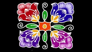 Quick and easy flower rangoli design for beginners with colors 8*8dots | Latest flower rangoli  |