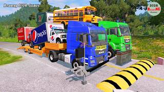 Double Flatbed Trailer Truck vs speed bumps|Busses vs speed bumps|Beamng Drive|1505 screenshot 4
