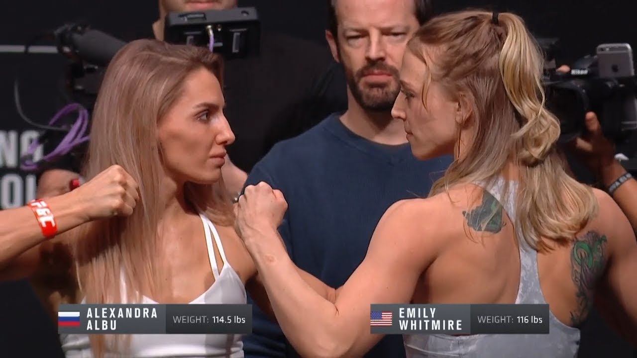 Alexandra Albu vs. Emily Whitmire - Weigh-in Face-Off - (UFC on ESPN: Ngannou vs. Velasquez) /r/WMMA