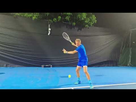 Tennis coach Mili warms up with various Forehands