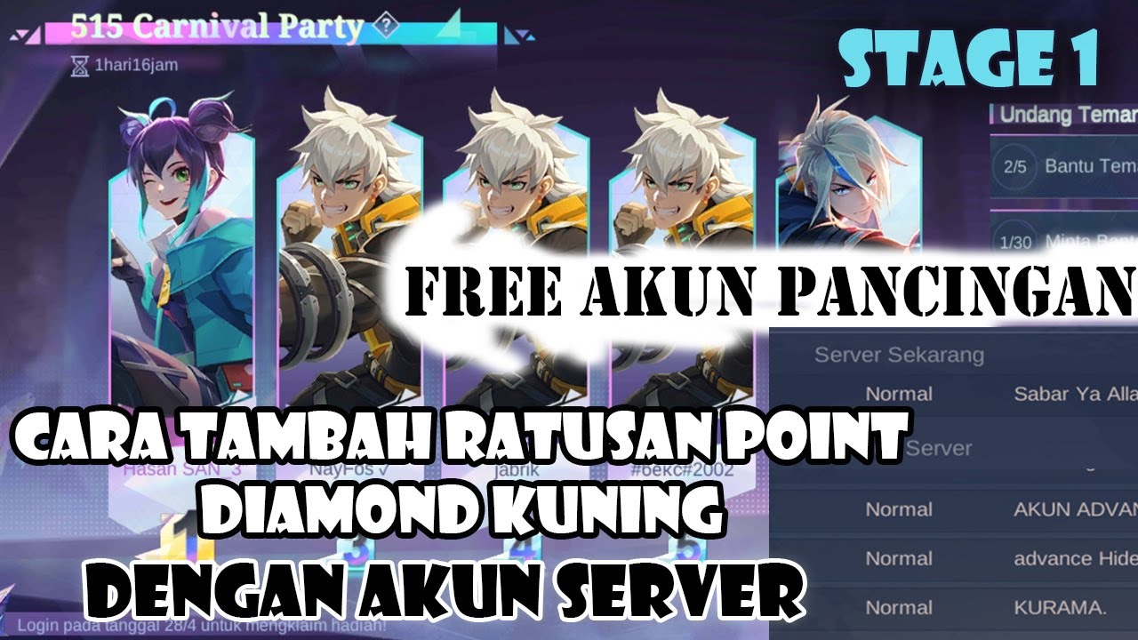 CARA NAMBAH RATUSAN POINT DIAMOND KUNING DENGAN AKUN SERVER | AUTO RANK 1 TERUS