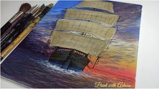 Sunset Acrylic Painting / Ship Acrylic painting