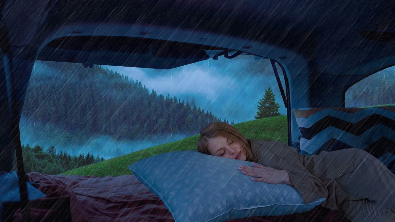 🏔️Sleep Right In The Back Seat of The Car When It Rains Heavily while ...
