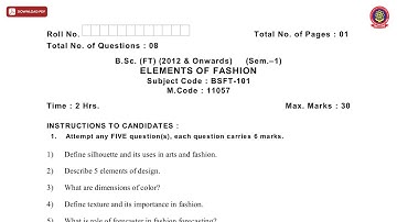 BSC 1ST SEM FT ELEMENTS OF FASHION DEC 2020 | PTU