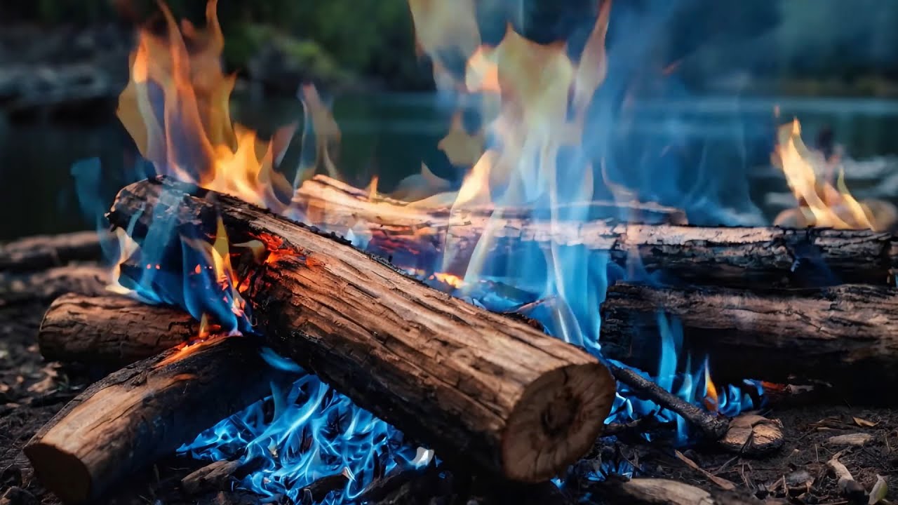 🔥Peaceful Night Relaxation by a Glowing Fireplace, Slow Flames, Blue Embers and Natural Fire Sounds.