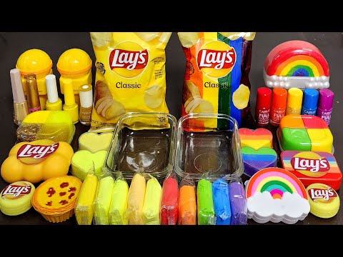 ASMR Lay's Potatochips vs Rainbow Slime Mixing Makeup,Parts, Glitter Into Slime! Satisfying Slime
